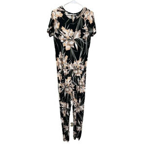 Asos Womens Black Tan Jumpsuit Size 8 Maternity Floral Short Sleeve Keyhole